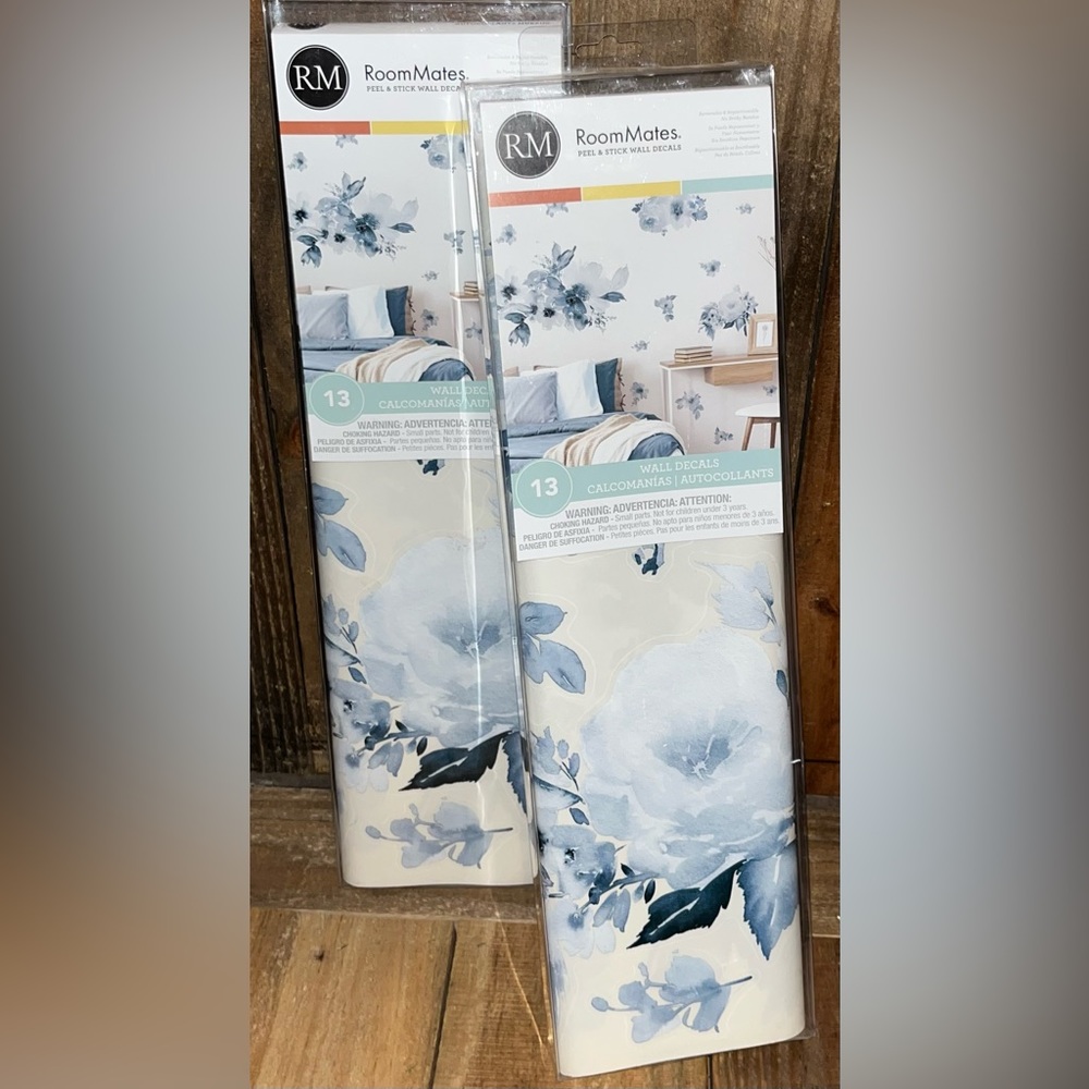 RoomMates Blue Floral Wall Decals. Set of 2. NEW